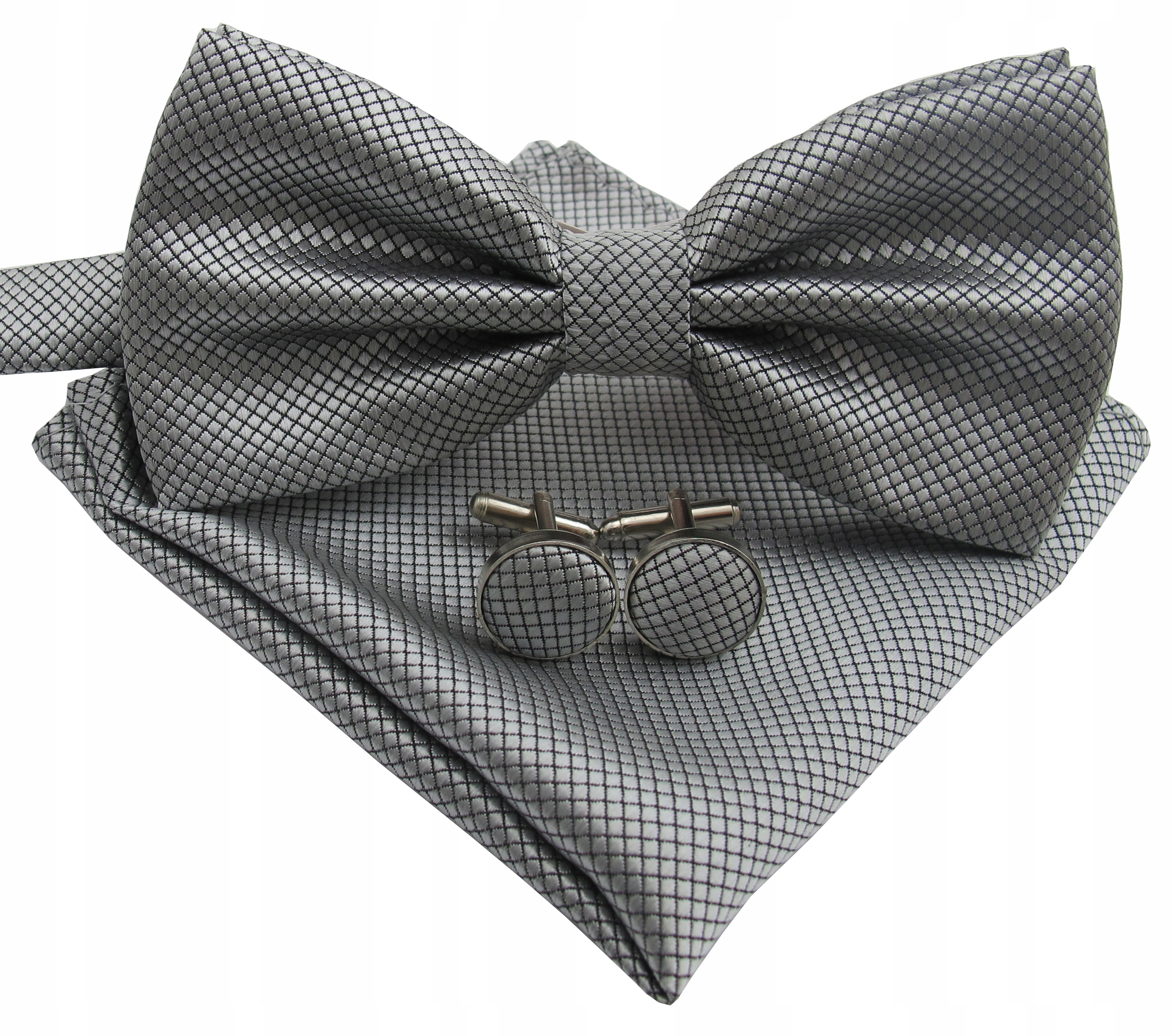 

Mucha + Spinki + Poszetka Stalowa muszka.