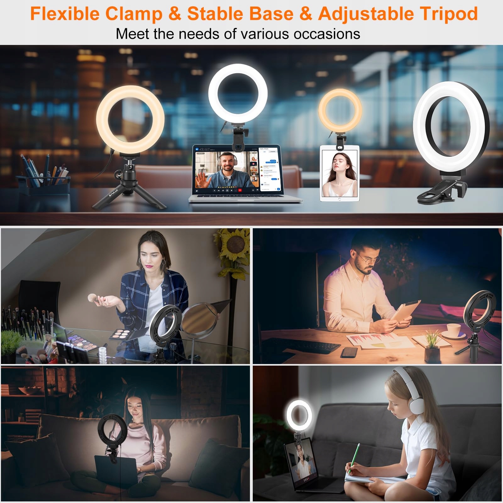 PULUZ Mini lampa pierścieniowa 6 cali, 72 LED laptop — miniatura 4
