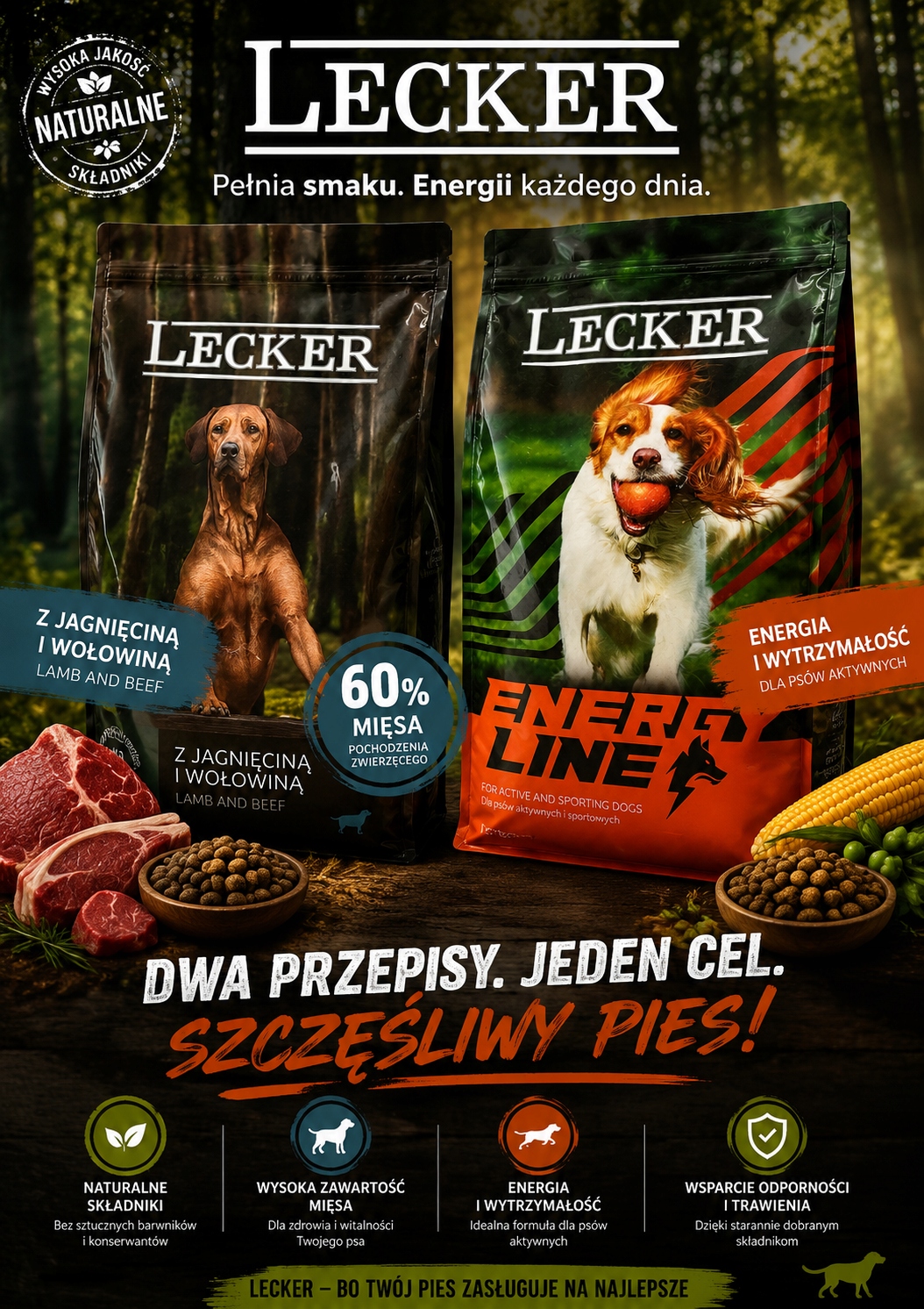 Pełnoporcjowa sucha karma dla psa Lecker wołowiną i jagnięciną 2x 10kg
