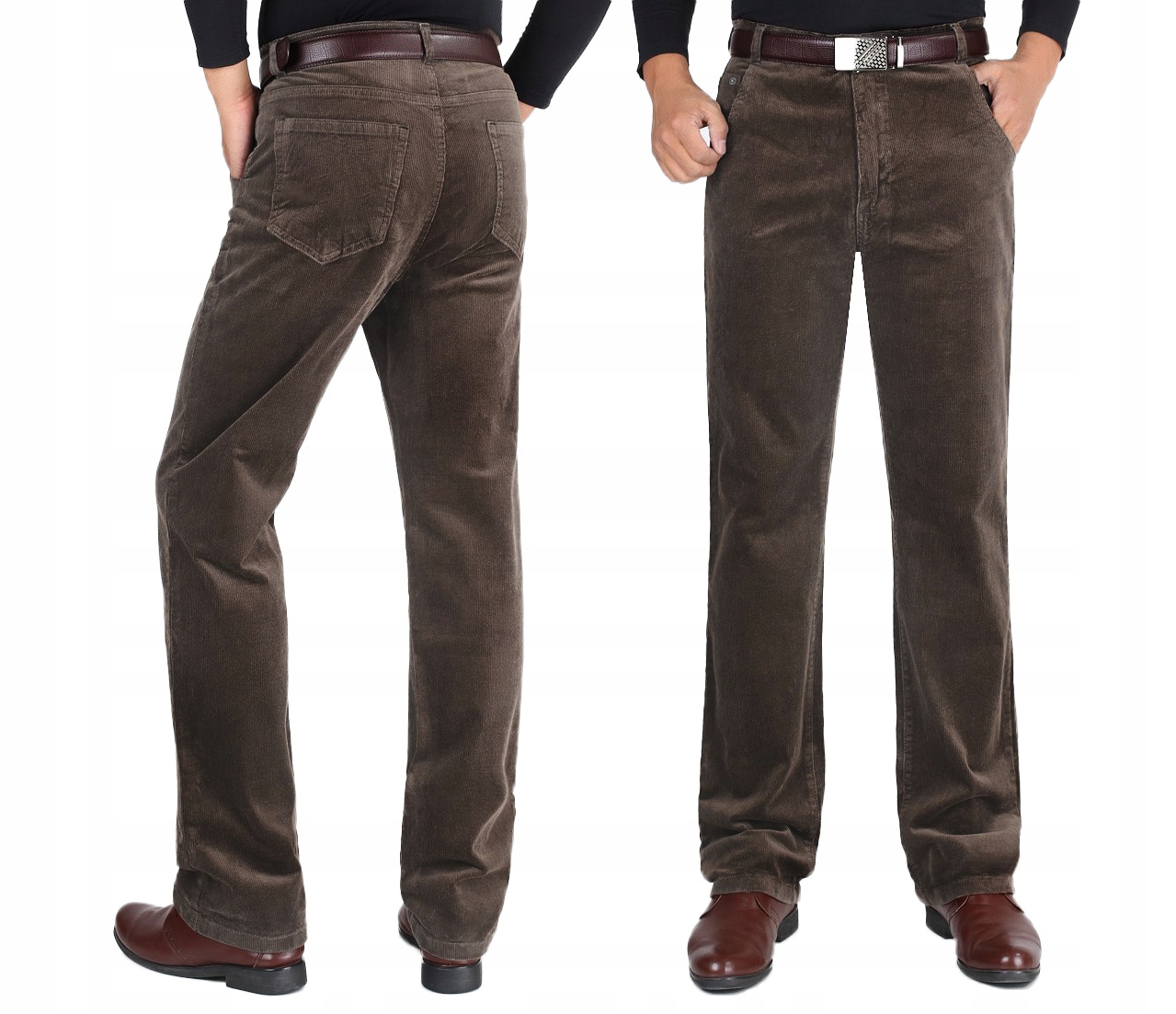 Velké pánské manšestrové kalhoty s jemným proužkem Taner 118 cm/32 hnědá