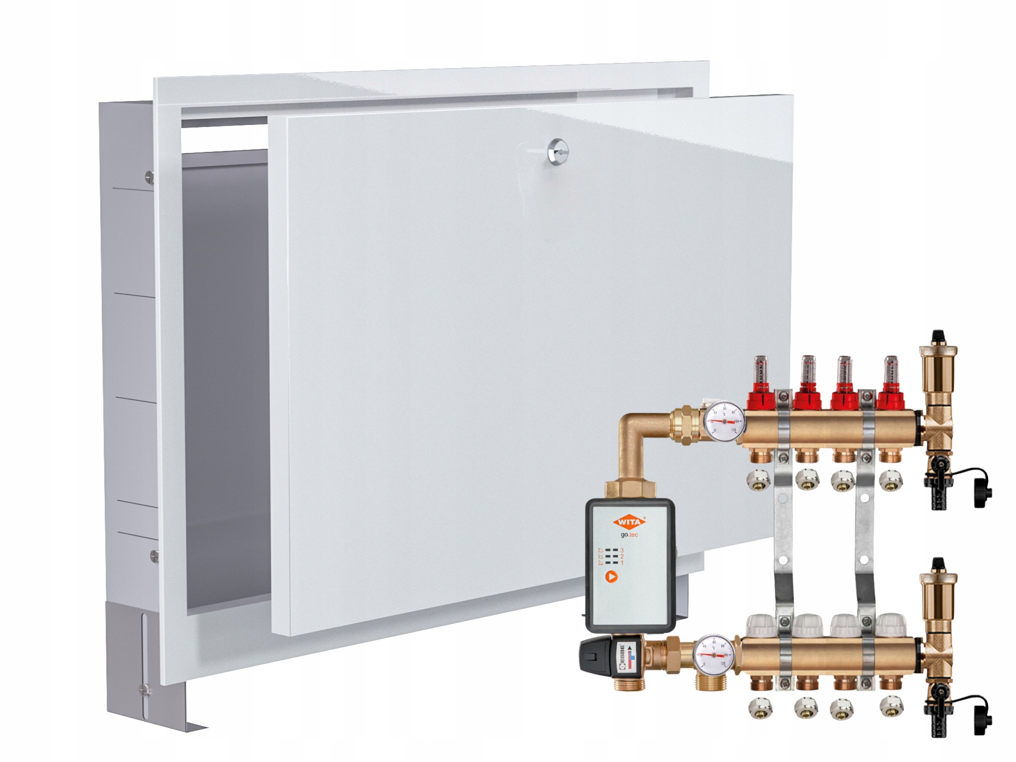 Mosazný Rozdělovač Podlahovky 4+ČERPADLO Vítá Go.tec+podomítková Skříňka+pex