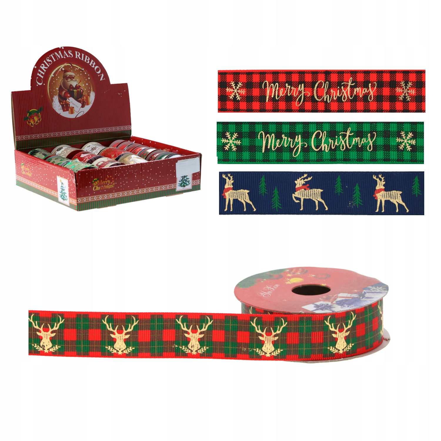 

Wstążka świąteczna złoty wzór 2,5cm x 2,7m