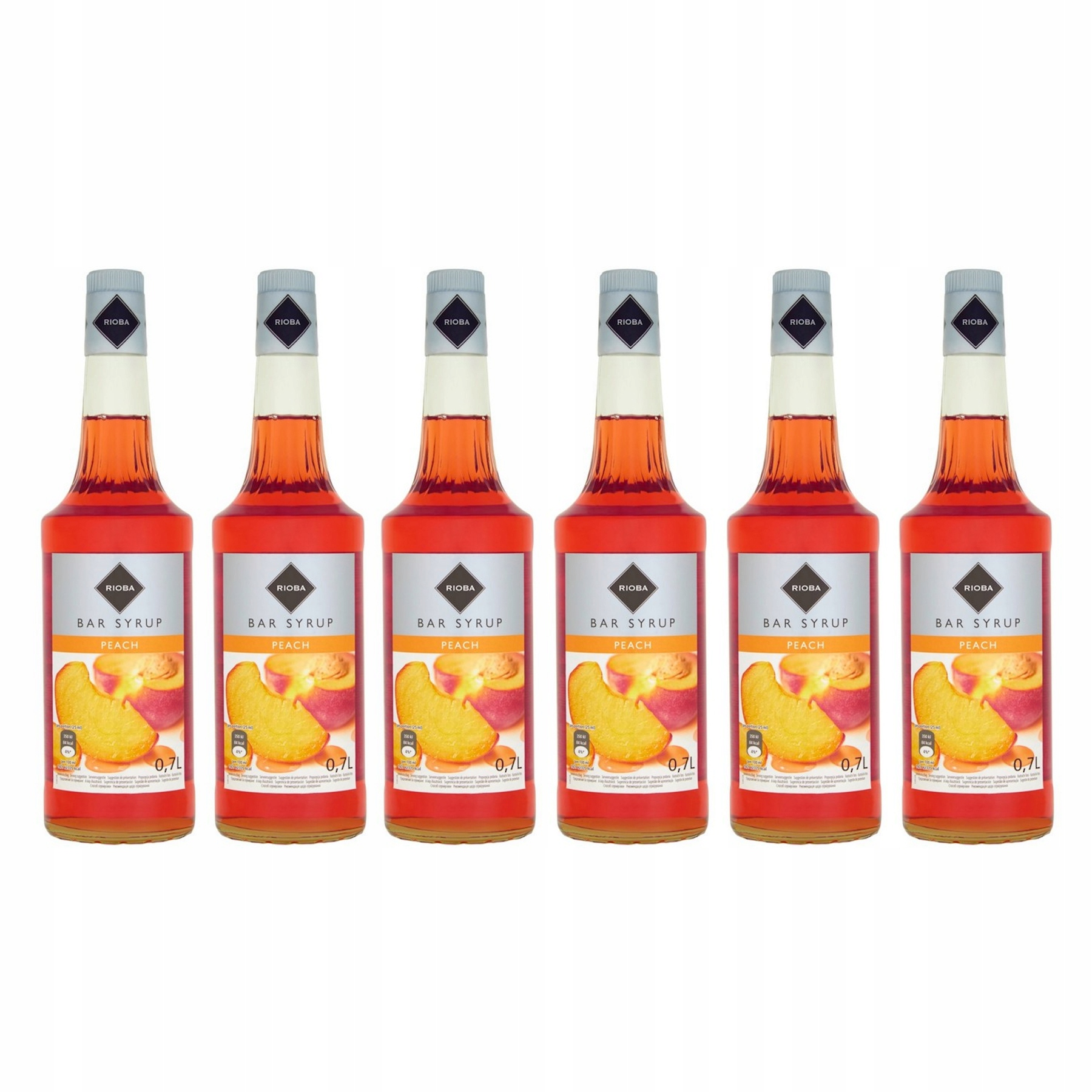 Levně 6 x barmanský sirup Rioba na nápoje Broskev 0,7 l