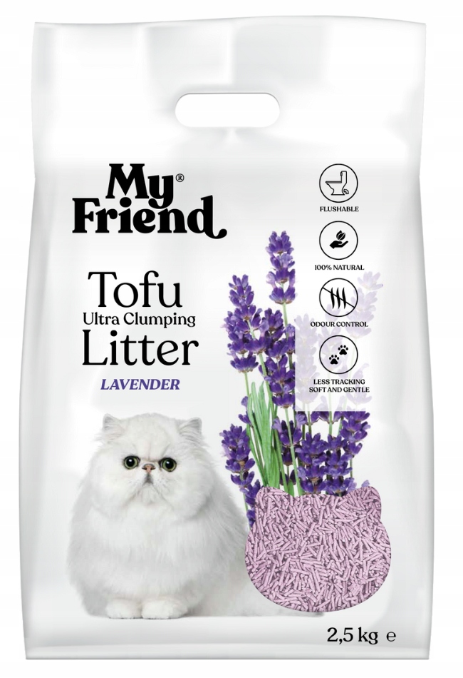 Levně My Friend Tofu Hrudkující stelivo pro kočky vůně Levandule 7,5 kg Bez prachu