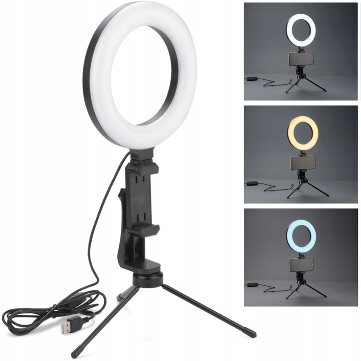 LAMPA PIERŚCIENIOWA lampka ring do selfie 3 BARWY