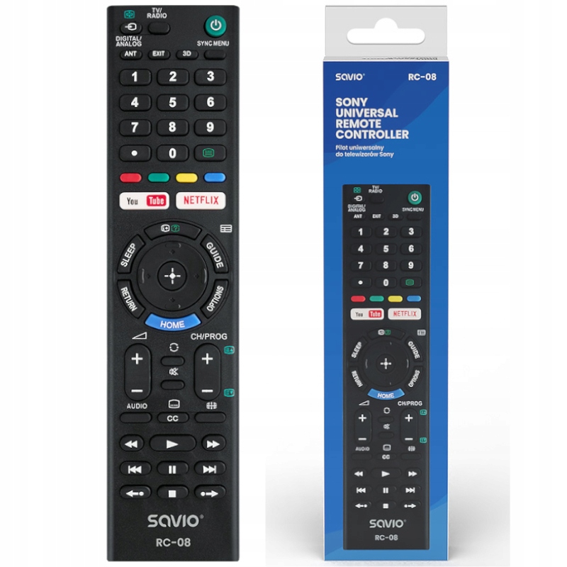 Pilot uniwersalny do telewizora Tv Sony Savio RC-08 Smart Netflix Youtube
