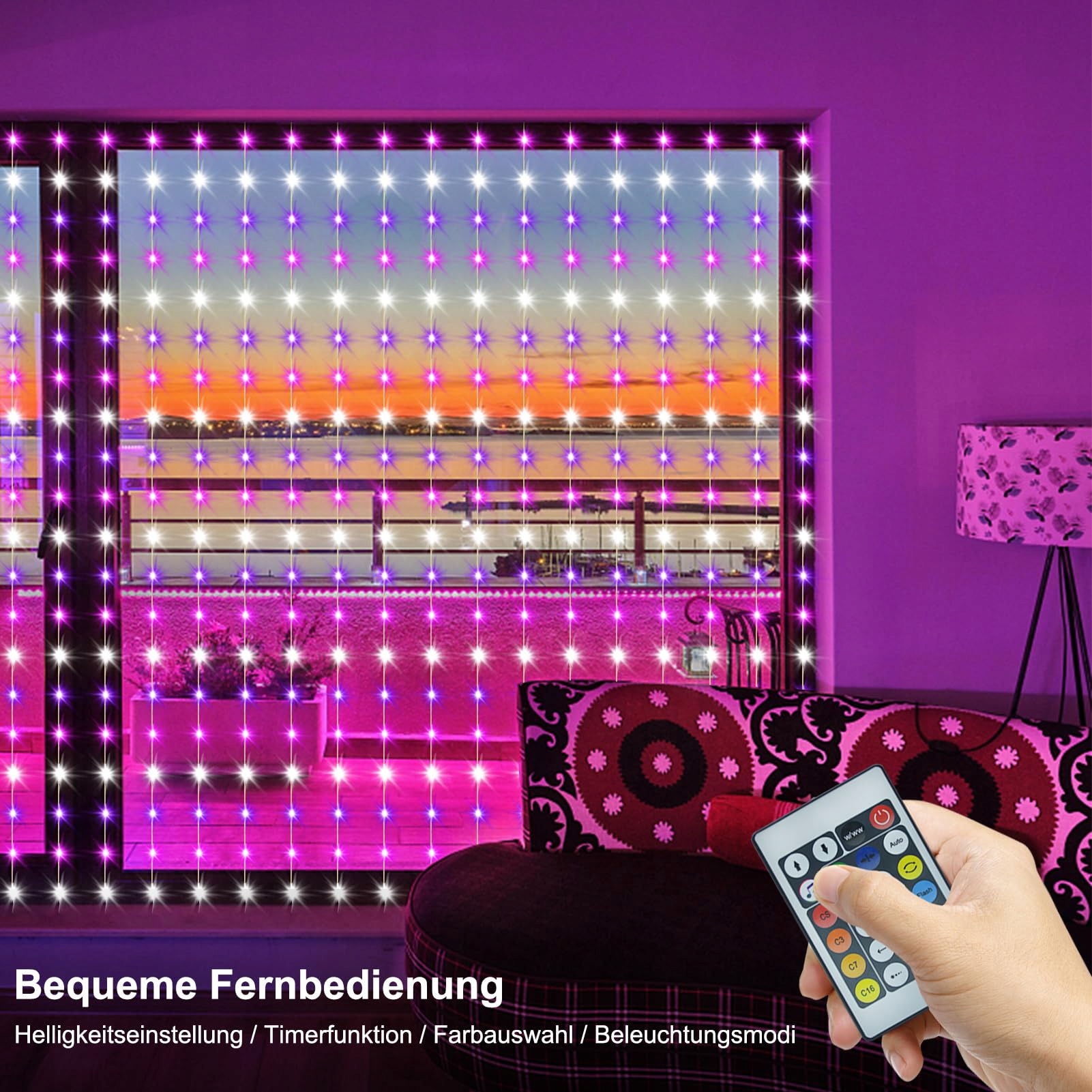 ZAIYW KURTYNA ZASŁONA GIRLANDA ŚWIELTNA DEKORACYJNA LAMPKI 144 LED 24Mx18M — miniatura 5