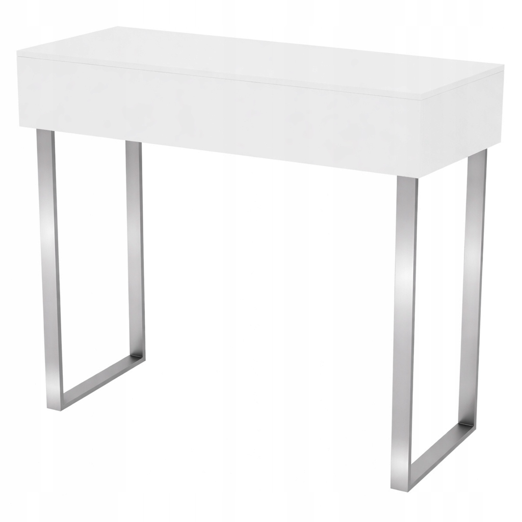 Konzola Toaletní Stolek Voga 90 Bílý Lesk Stříbrné Nohy Kovové