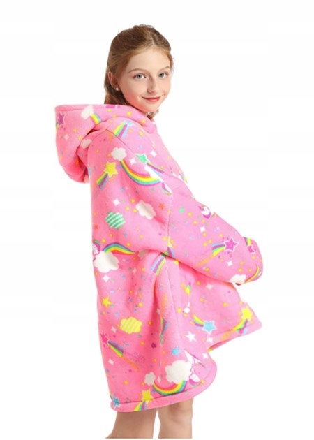 CIEPLUTKI KOC BLUZA Z RĘKAWAMI I KAPTUREM JEDNOROŻEC Kolor różowy