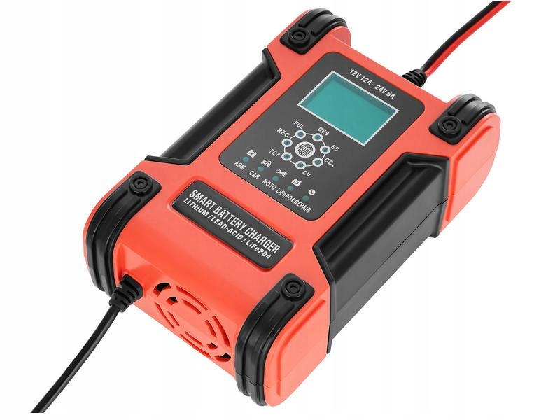 Azo Prostownik do akumulatorów BC-12 (12V-12A)/(24V-6A) AGM /LiFePO4/ GEL Natężenie maksymalne 12 A