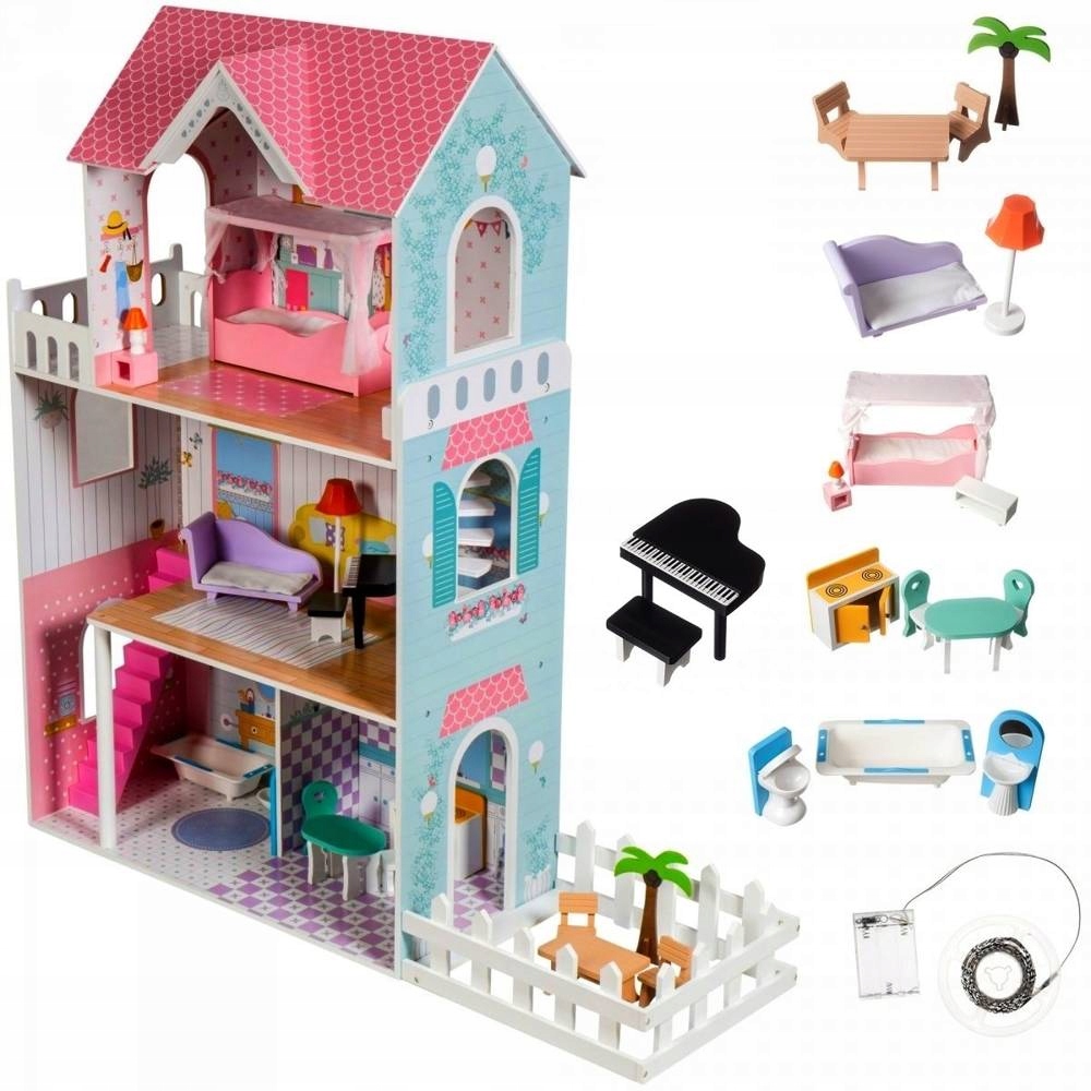 

Domek Drewniany Dla Lalek XXL Podświetlanie Led