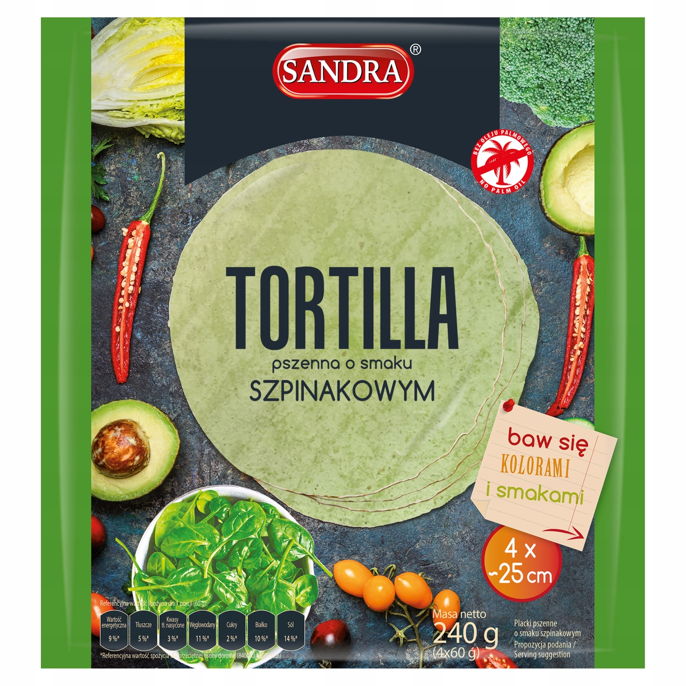

Sandra Tortilla pszenna o smaku szpinakowym 240 g