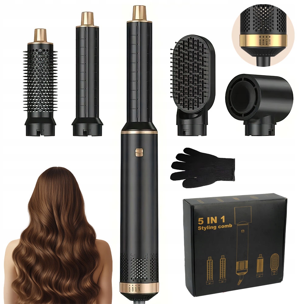 Sušička na vlasy Žehlicí kartáč Sada 5v1 Černá 12.5 m/s