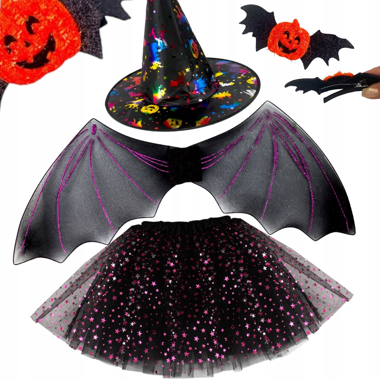 HALLOWEEN STRÓJ PAJĘCZARKA CZAROWNICA NIETOPERZ