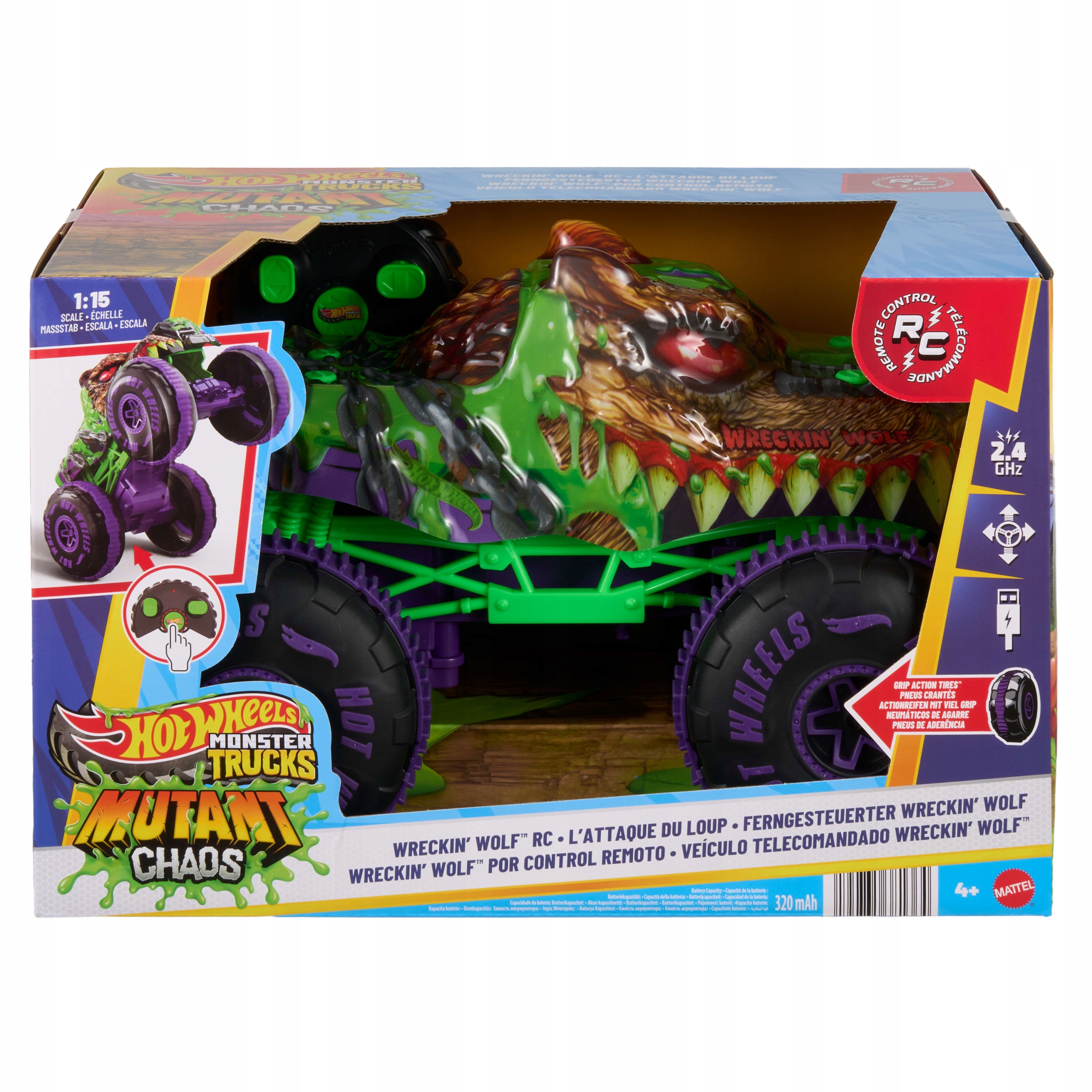 Hot Wheels Monster Trucks Wreckin Wolf Rc Pojazd zdalnie sterowany JMM77