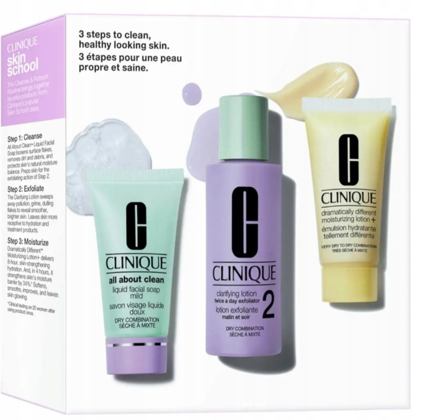 Clinique 3-Step zestaw do twarzy 3 kroki typ skóry 2 mydło lotion emulsja