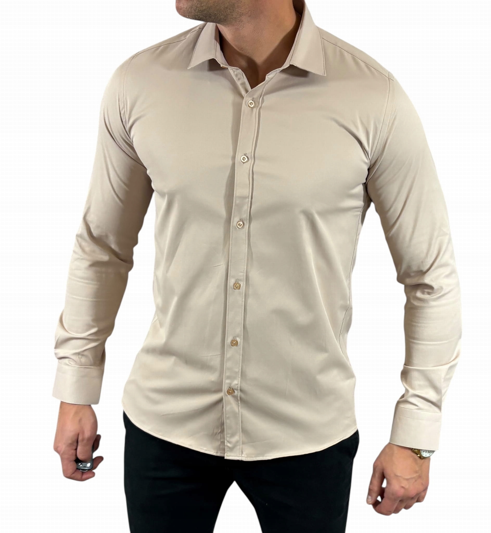 Košile regular klasická saténová hladká elegantní béžová EGO05 M