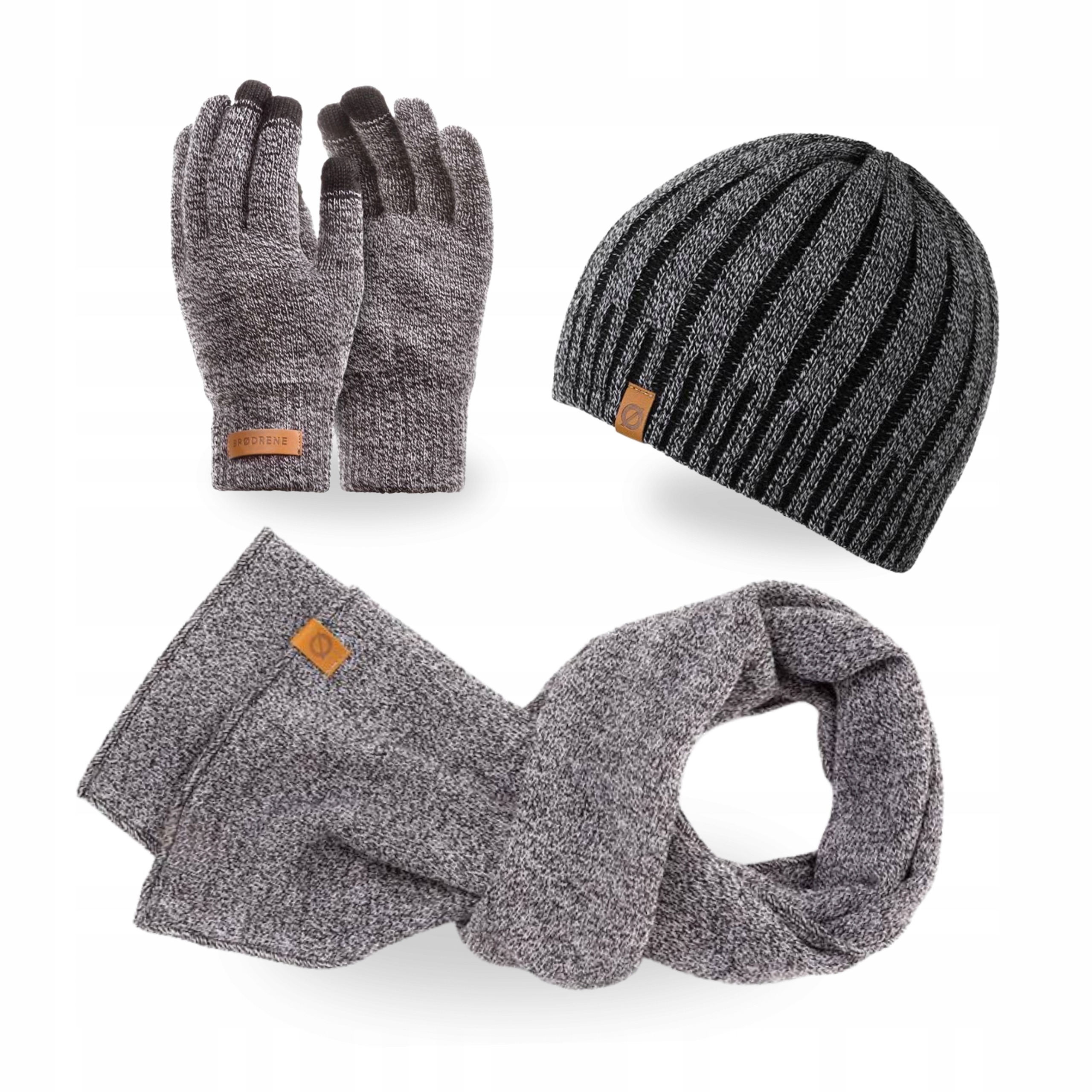 Pánská zimní sada Šátek Čepice s Polarem Rukavice Brodrene Světle šedá