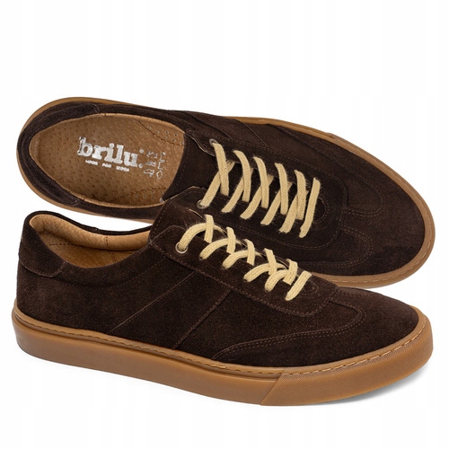 Brilu Polskie Męskie Skórzane Niskie Trampki Jasper Brązowe 40