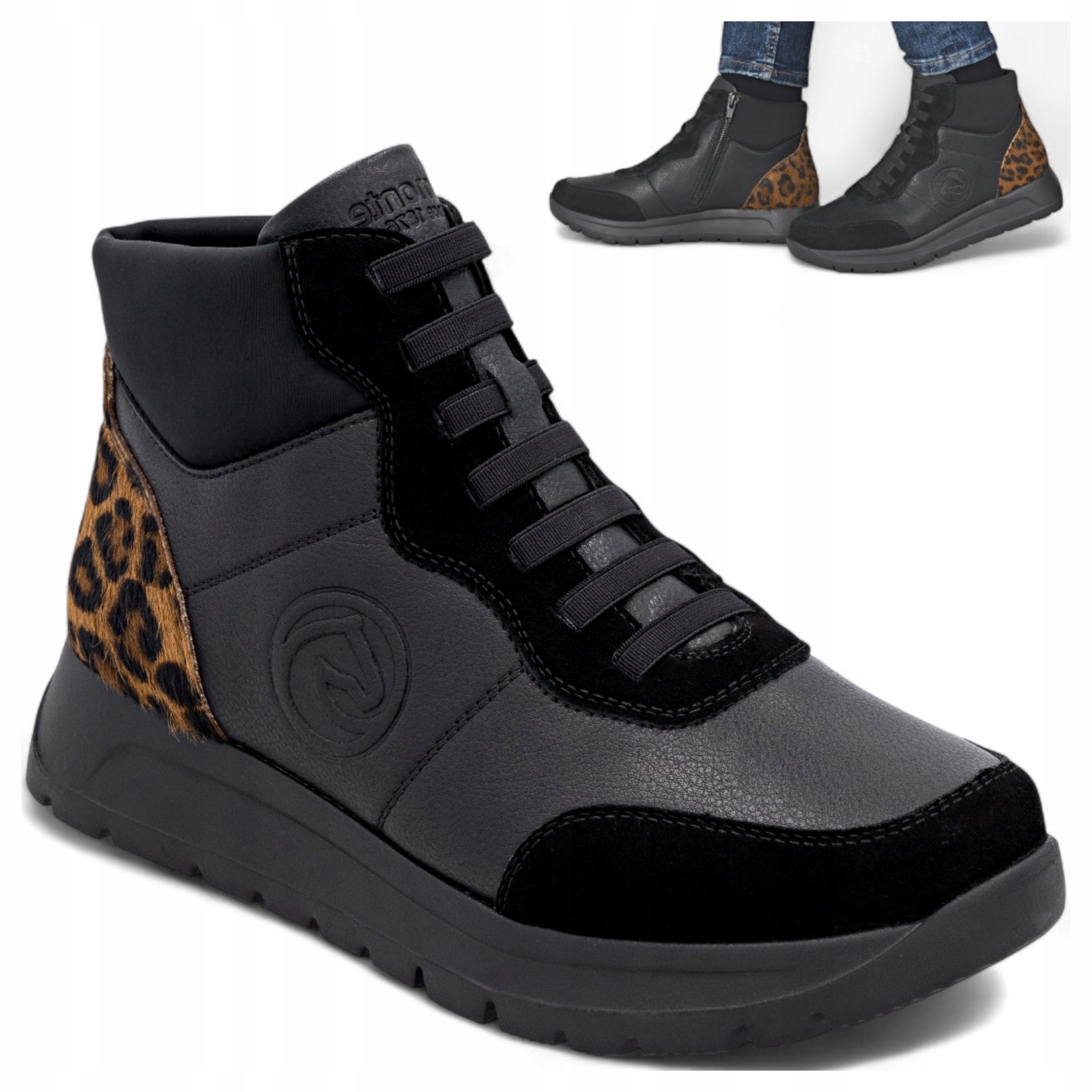 Dámské tenisky Kožené vel. 39 Remonte Sportovní Kotníkové Černé na podzim/jaro