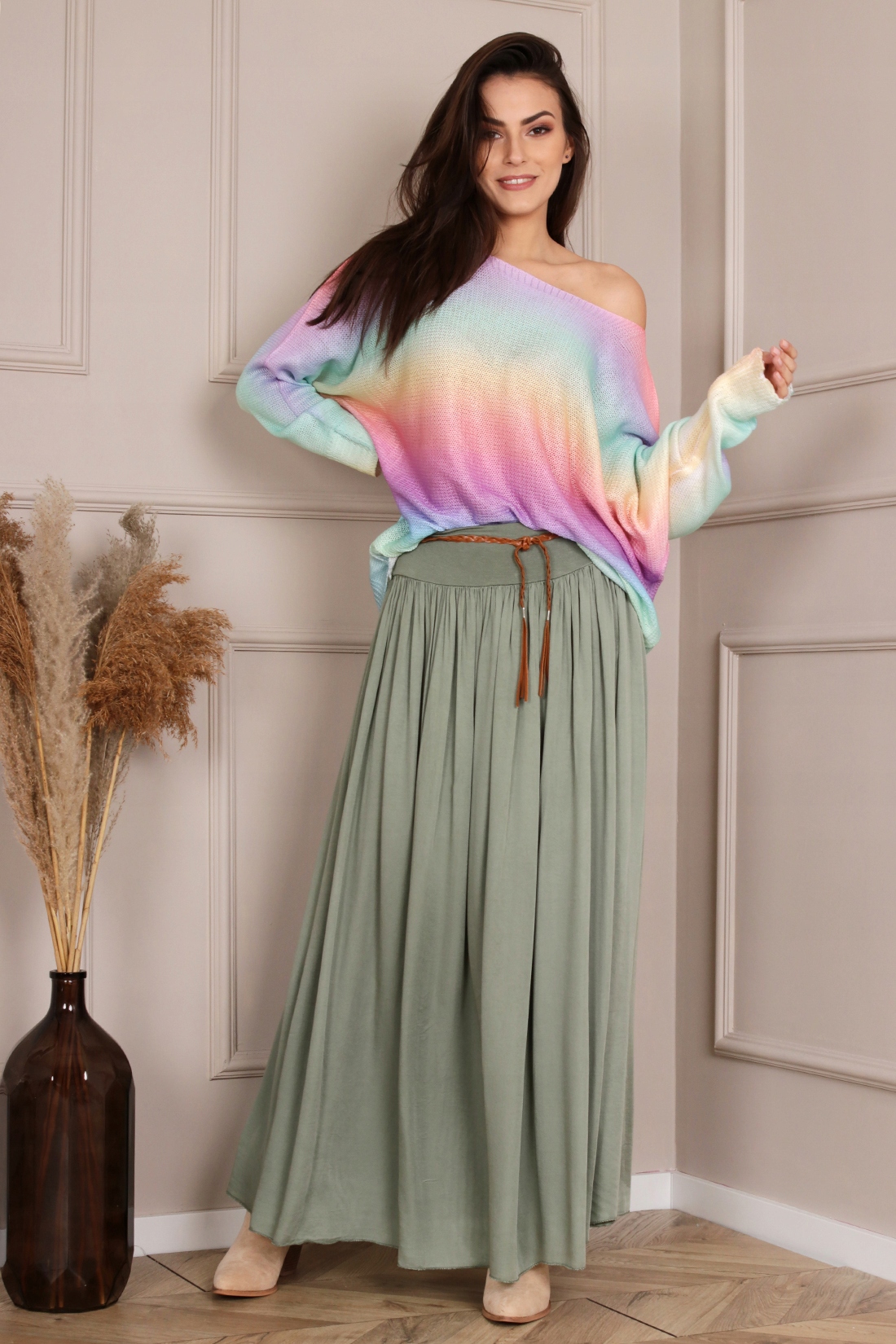 DŁUGA MODNA SPÓDNICA MAXI PIĘKNE KOLORY Z513 Wzór dominujący bez wzoru