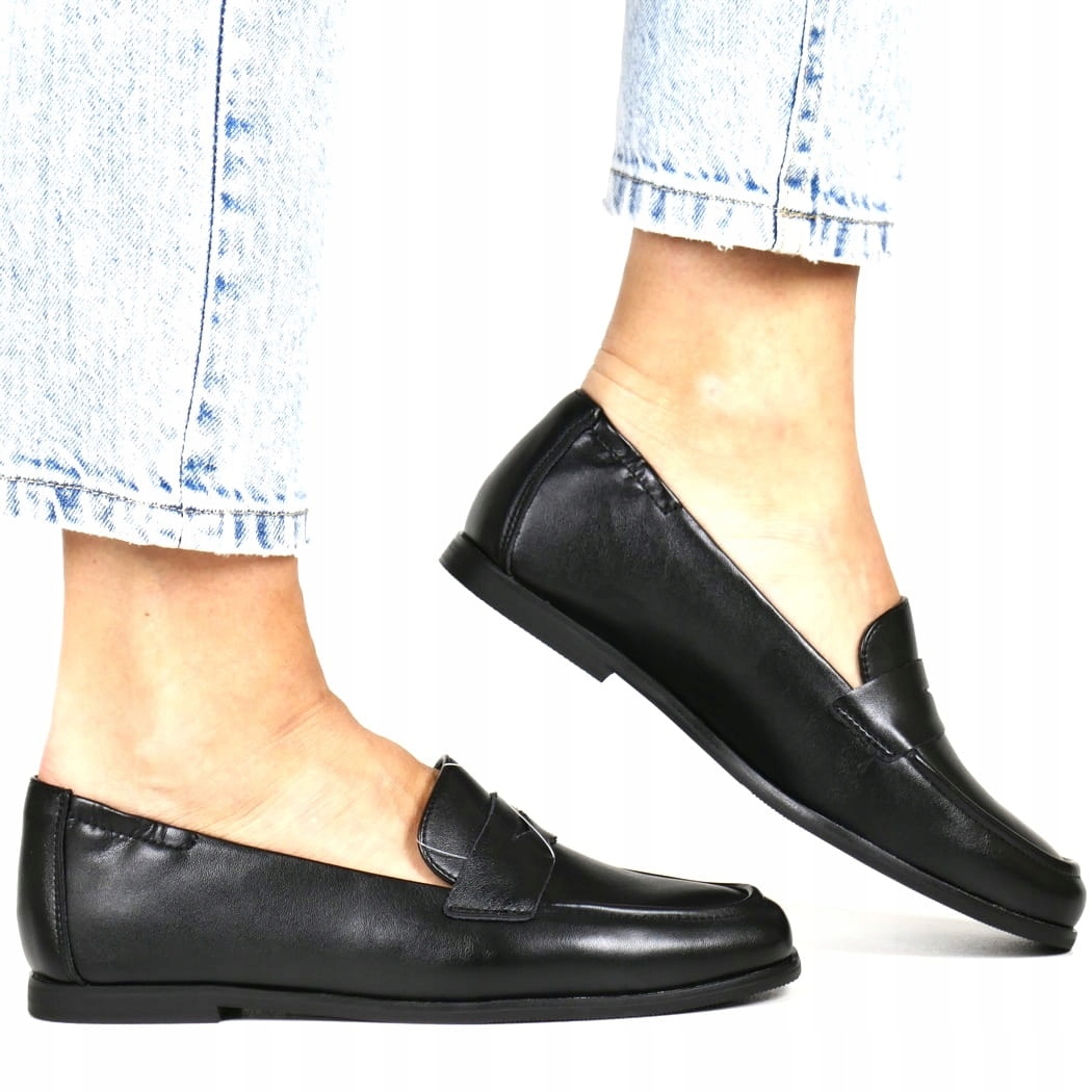 Boty Mokasíny Z Kůže S Gumičkou Na Patě Černé Dámské Polobotky Kůže Top