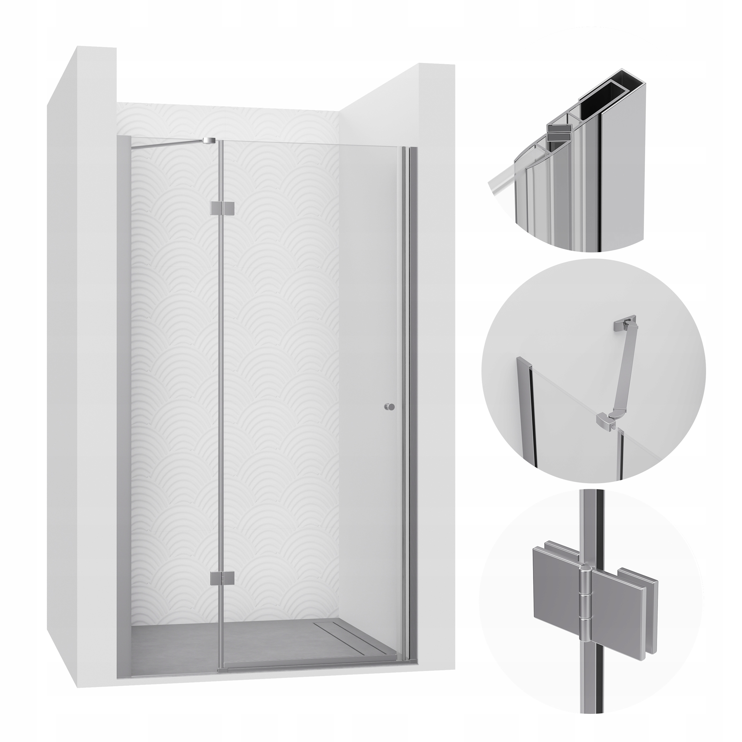 Drzwi Prysznicowe Wnękowe Uchylne 110CM Chrom Walk-in Ścianka Kabina