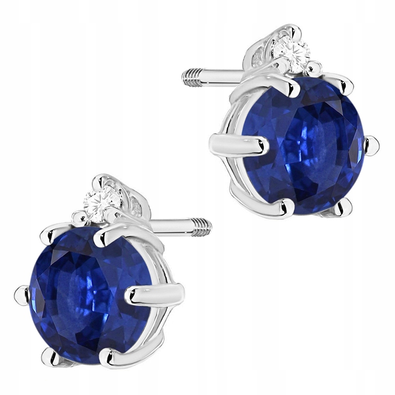 Złote Kolczyki Damskie Sztyft pr 585 14k Szafir 1,00ct i Brylanty Pudełko