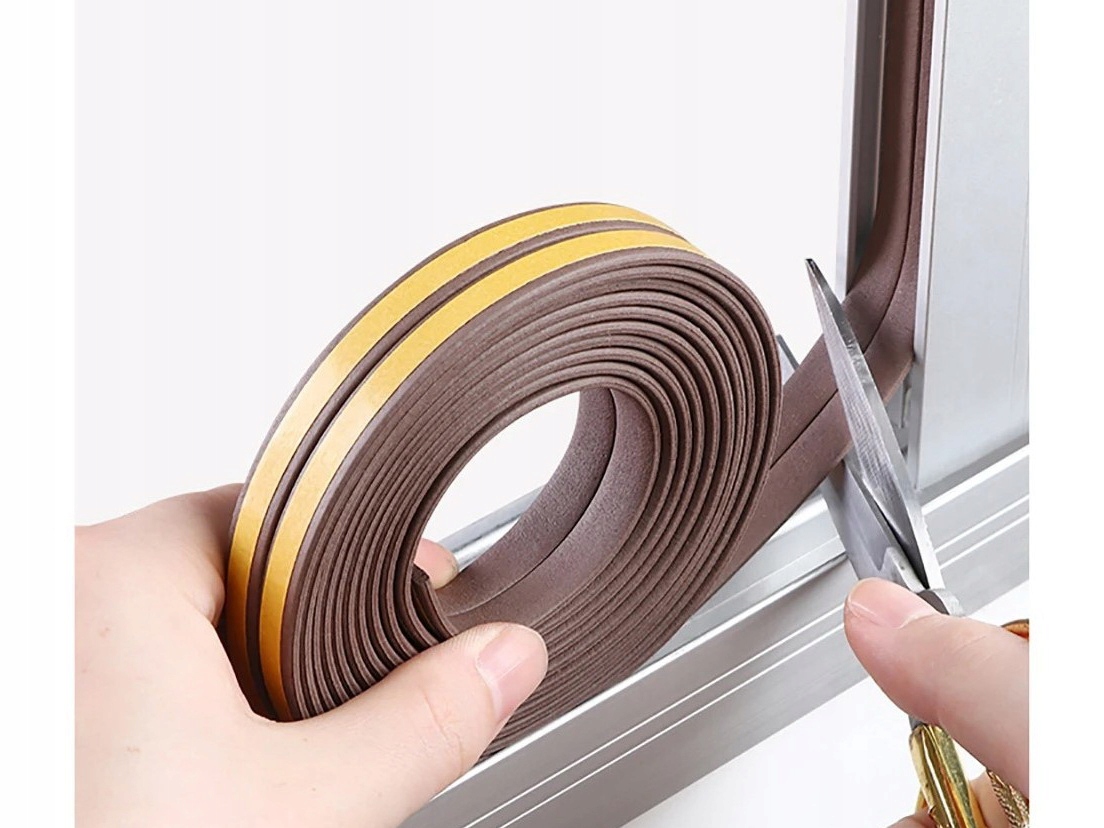 USZCZELKA SAMOPRZYLEPNA WYCISZAJĄCA DO DRZWI OKIEN 9mm*2mm*5m typ I BRĄZ Marka inna