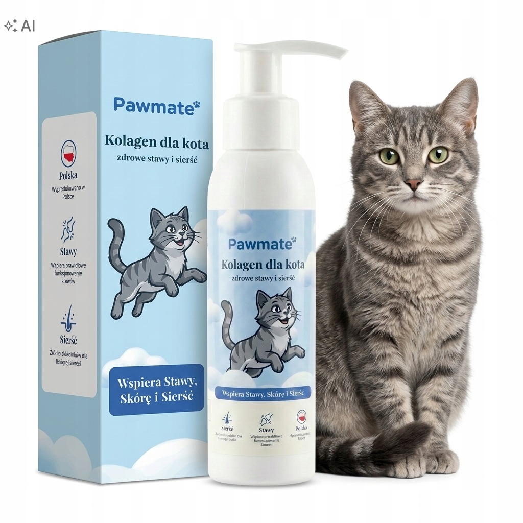 Kolagen Pro Kočky Kyselina Hyaluronová Podporuje Šlachové Kosti Pawmate 100 ML