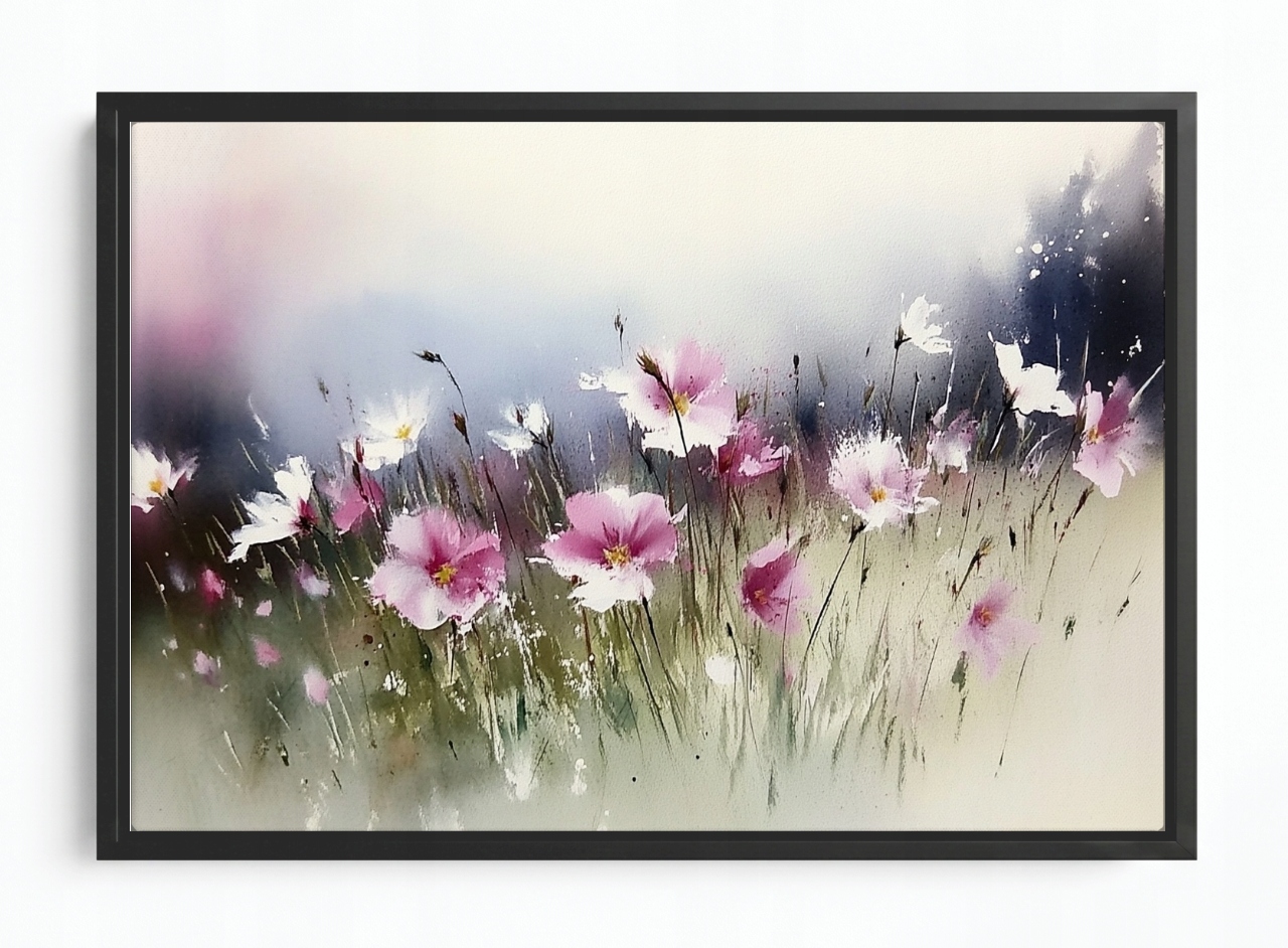 Obraz Rám Americký Box Akvarel Příroda Zahrada Klomb Růžové Květy 60x40