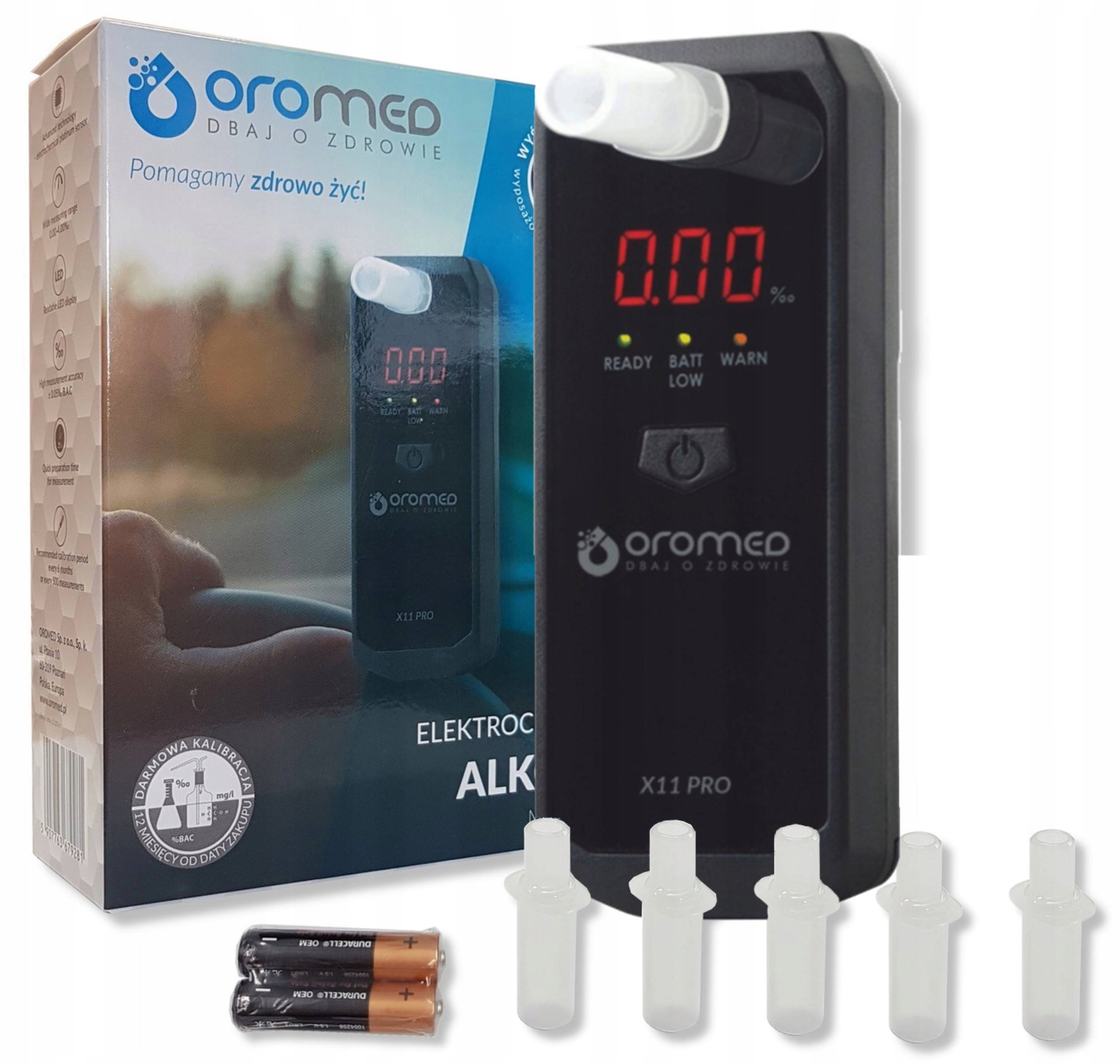 Oromed X11 Pro Alkohol Tester Elektrochemický, presný náustky kalibrácia 12 m
