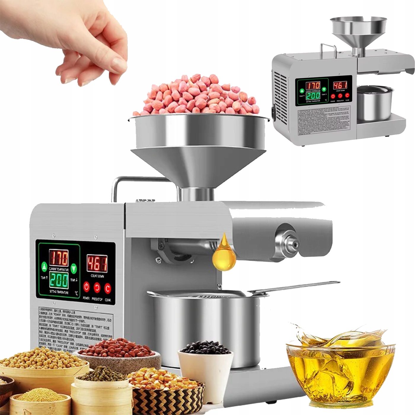 Domácí automatický lis na olej 820W Nerezová Ocel X8S Termostat