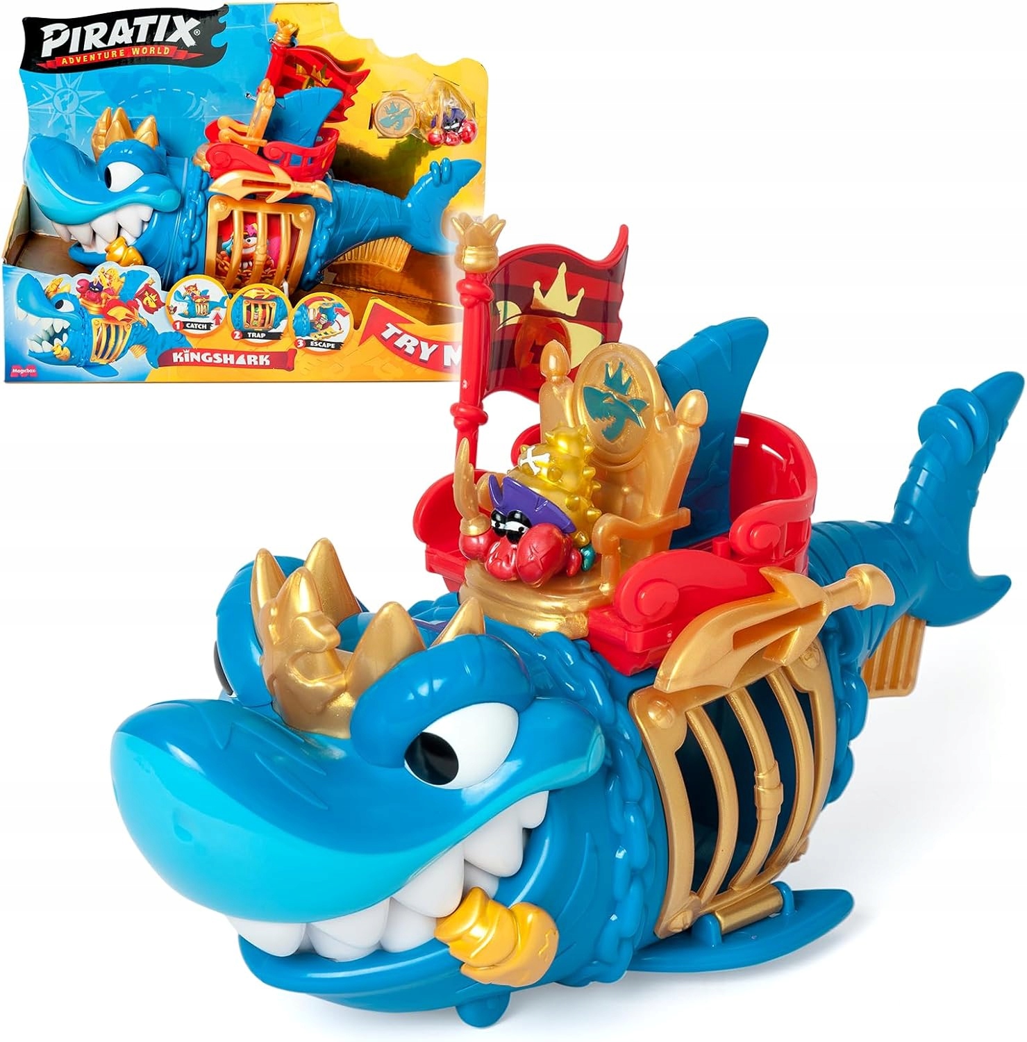 置物 hhkk PIRATIX ADVENTURE WORLD - King Shark, Przegubowy rekin, z klatką