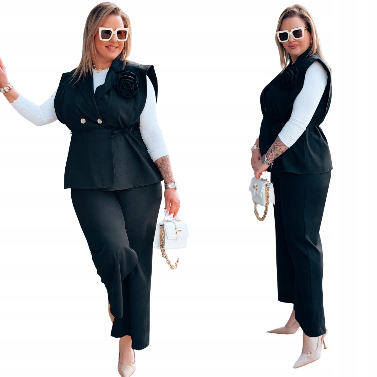 Oblek Plus Size Bez Rukávů Velké Velikosti Dámská Růže Cavaricci Černá