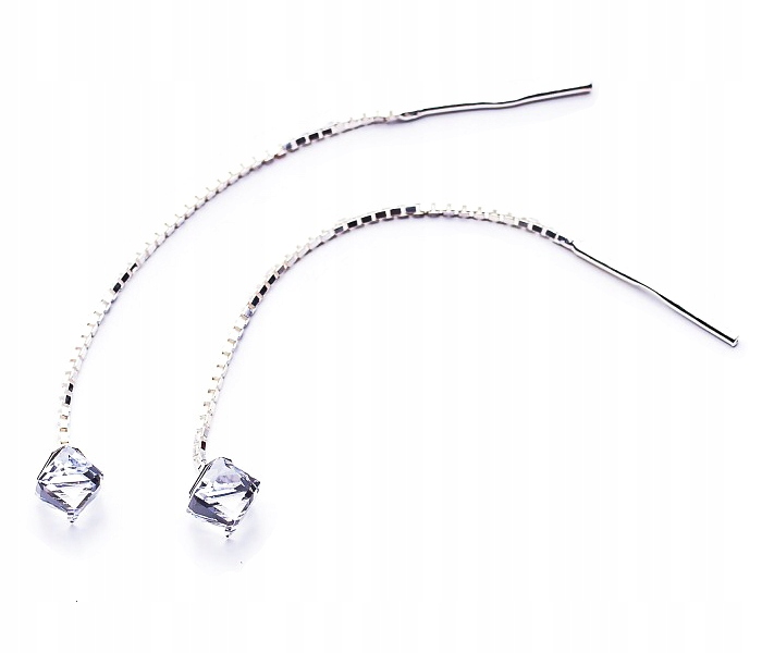 

Srebrne długie Kolczyki z kr. Swarovski Cube 4 Cal