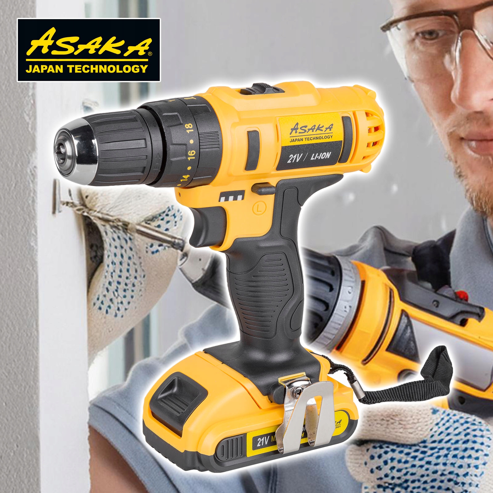 WIERTARKA WKRĘTARKA AKUMULATOROWA 2 X 21V Z UDAREM Marka Asaka