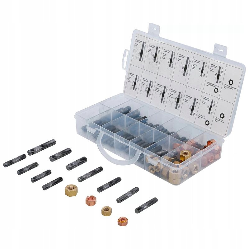 Sortiment obojstranných skrutiek a matíc pre sacie/výfukové potrubie, 100 ks