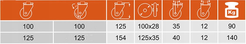 KOŁO OBROTOWE POLIAMID 125 mm OTWÓR 12 mm HAMULEC Marka Kastory