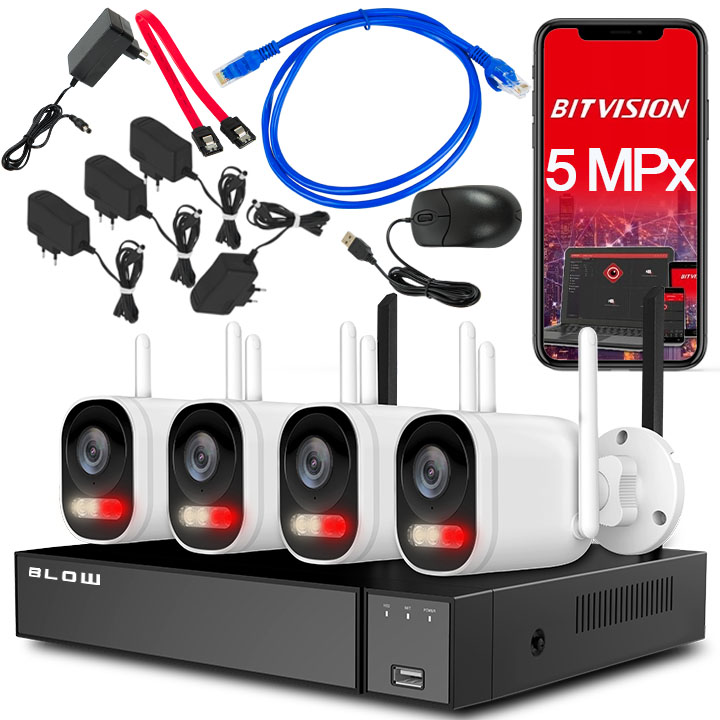 Zestaw Do Monitoringu Blow BL-W5K28BWP 4 Kamery Rejestrator 5MP Wifi Ip Poe