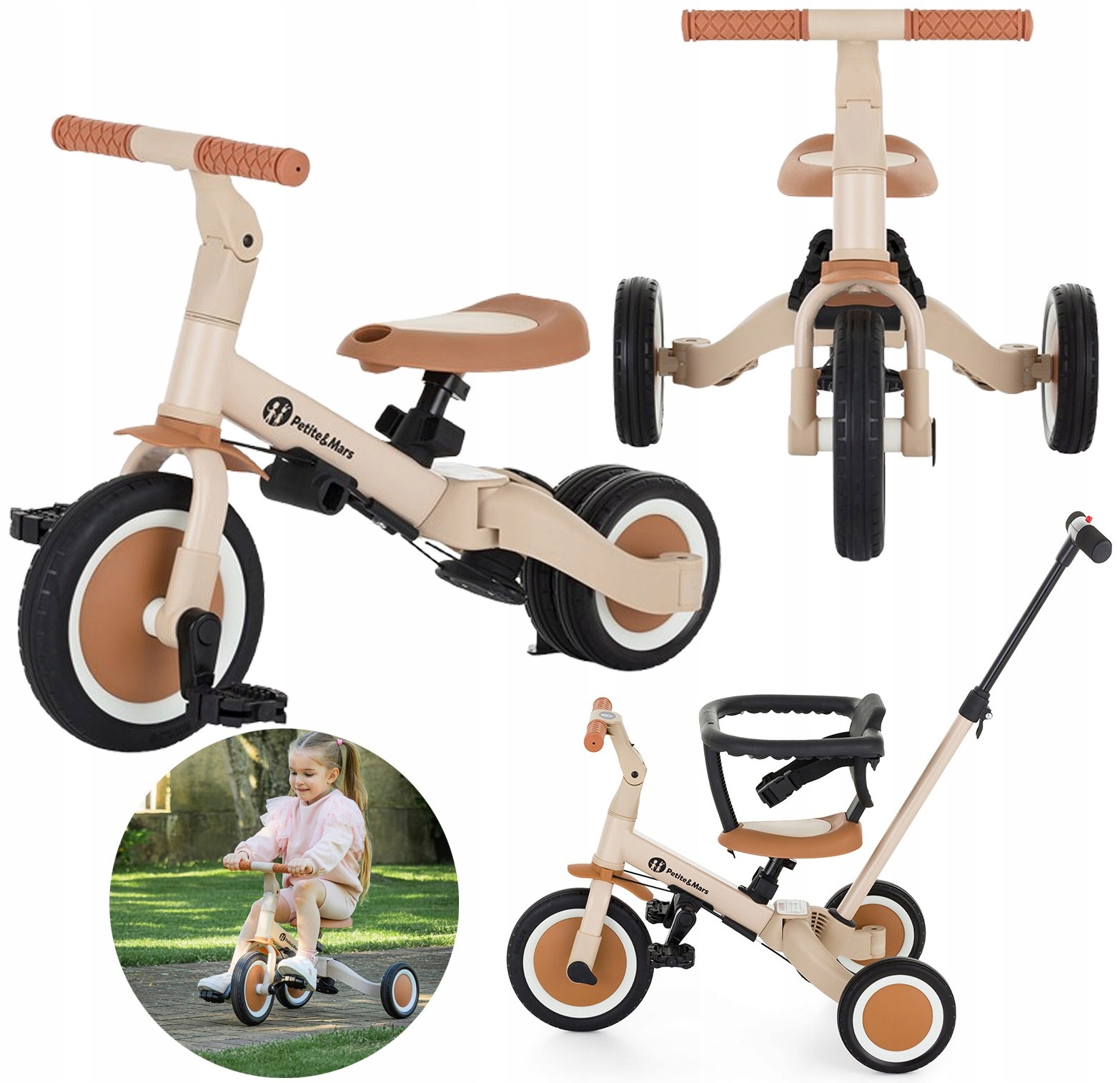 Petite&mars Rowerek Trójkołowy Biegowy Pchacz Jeździk 5W1 Dla Dziecka