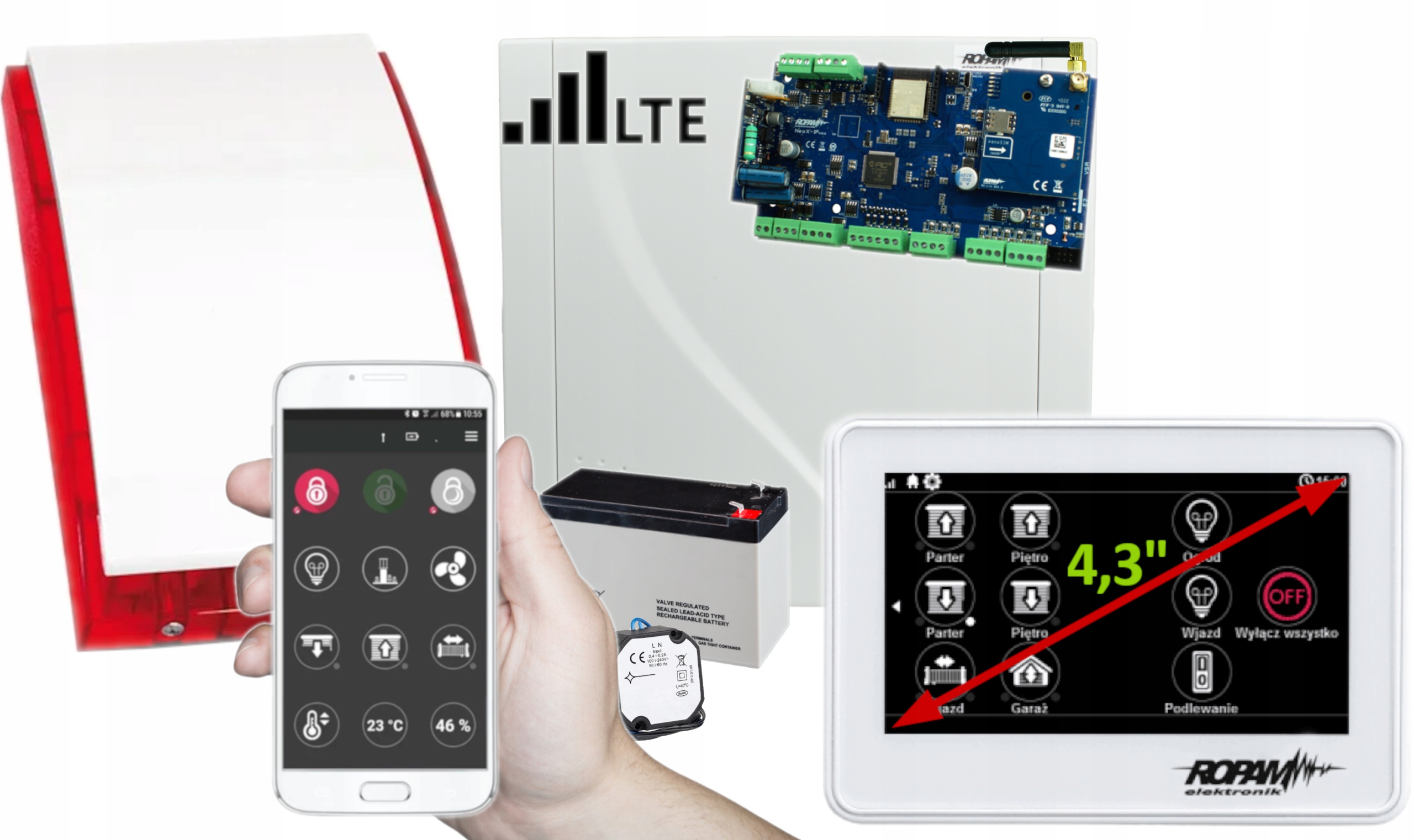 Zestaw System Alarmowy Alarm Do Domu Ropam Wi-fi Sms Aplikacja Polski Lte