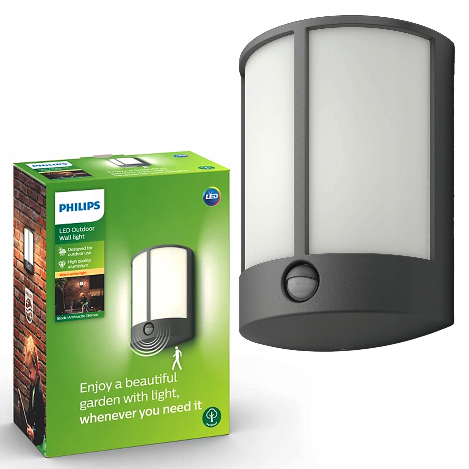 Záhradné nástenné svietidlo Led fasádna lampa 6 W Snímač pohybu súmraku Philips