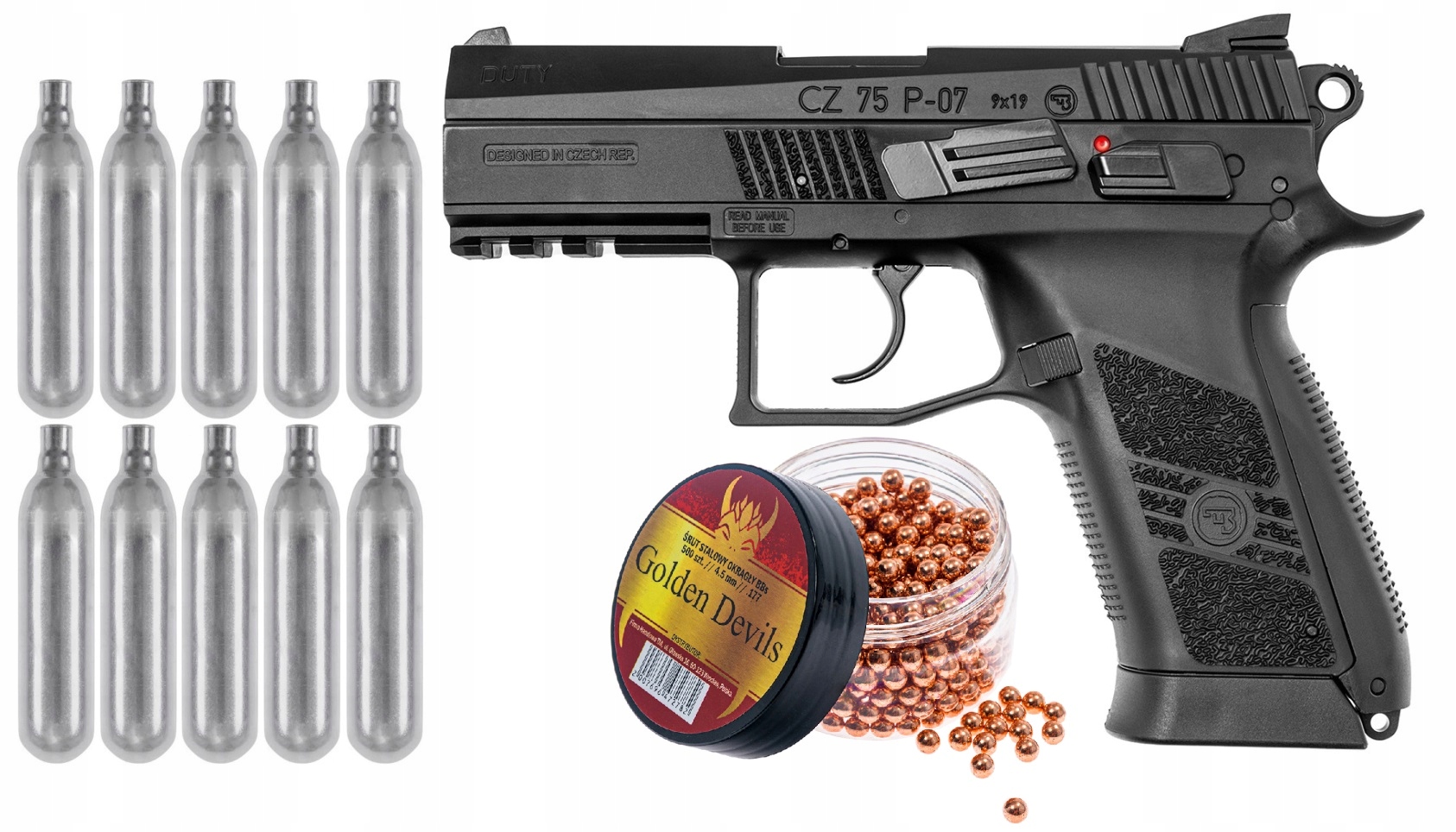 Wiatrówka Pistolet Asg Cz 75 P-07 Duty Blow-Back Zestaw Śrut 10xCO2 4,5mm