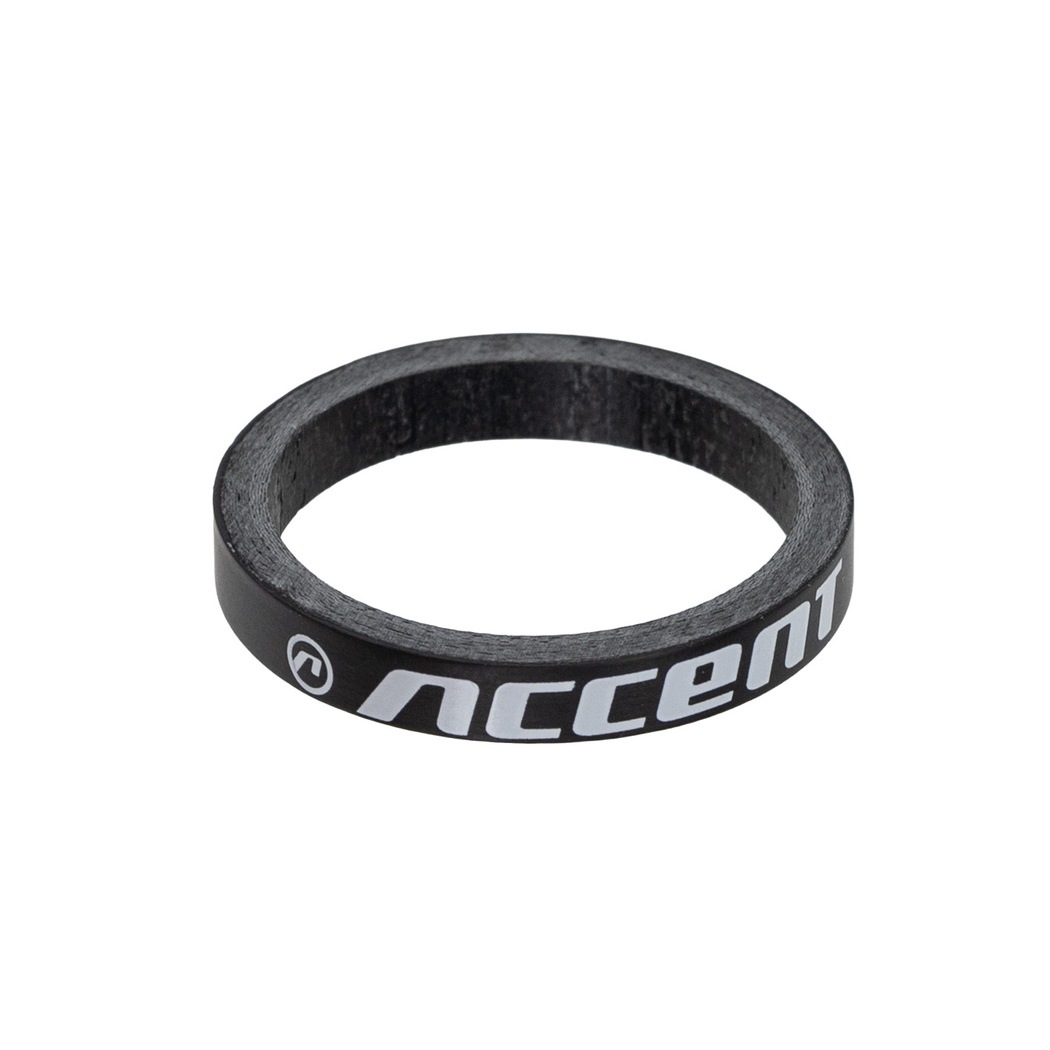 Podkładka dystansowa sterów karbonowa 1-1/8" Accent, 5mm czarna, białe logo