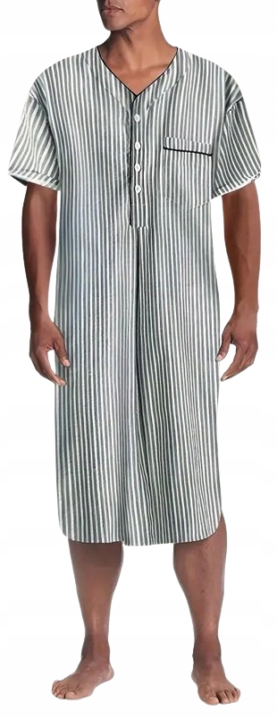 Elegantní Pánská Noční Košile S Pruhy A Kapsou, Zapínání Na Knoflíky, Velikost XL