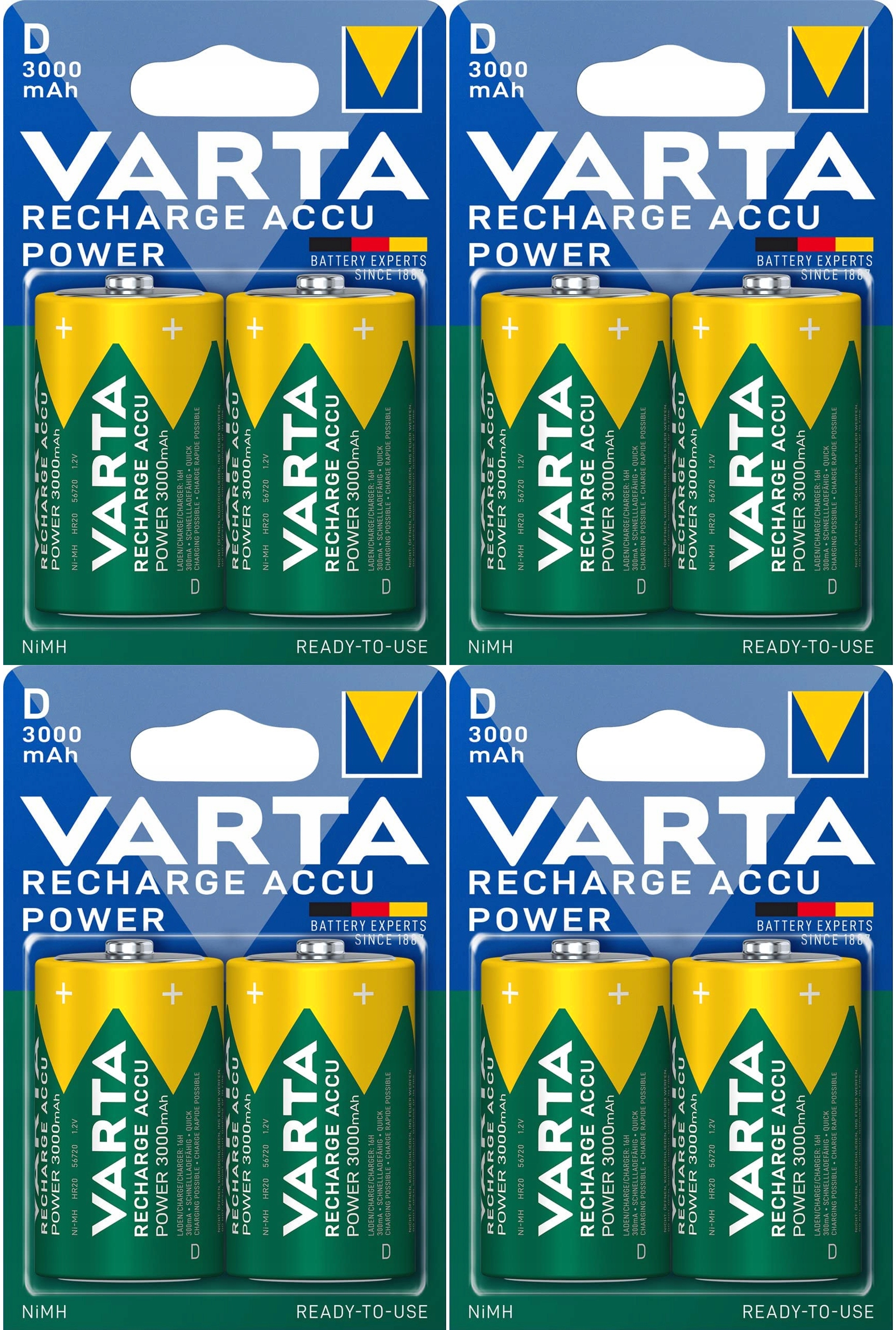 8X Akumulátory Varta R20 3000 mAh Baterie Ready2Use Ni-MH Pro Rádio Hodinek