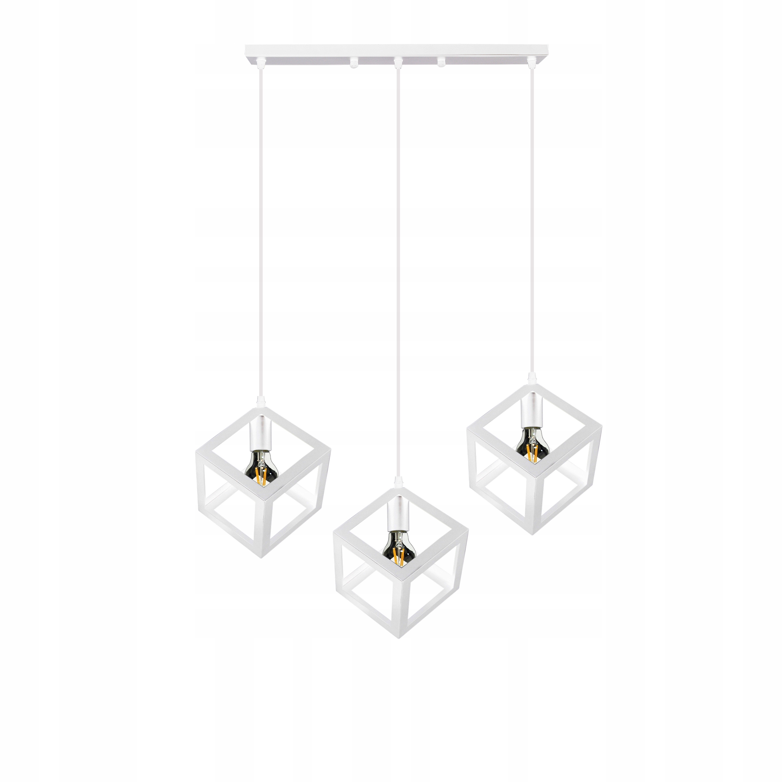 Lampa Wisząca Geometryczna Diament Kwadrat Kostka Zwis Loft Led E27 Biała