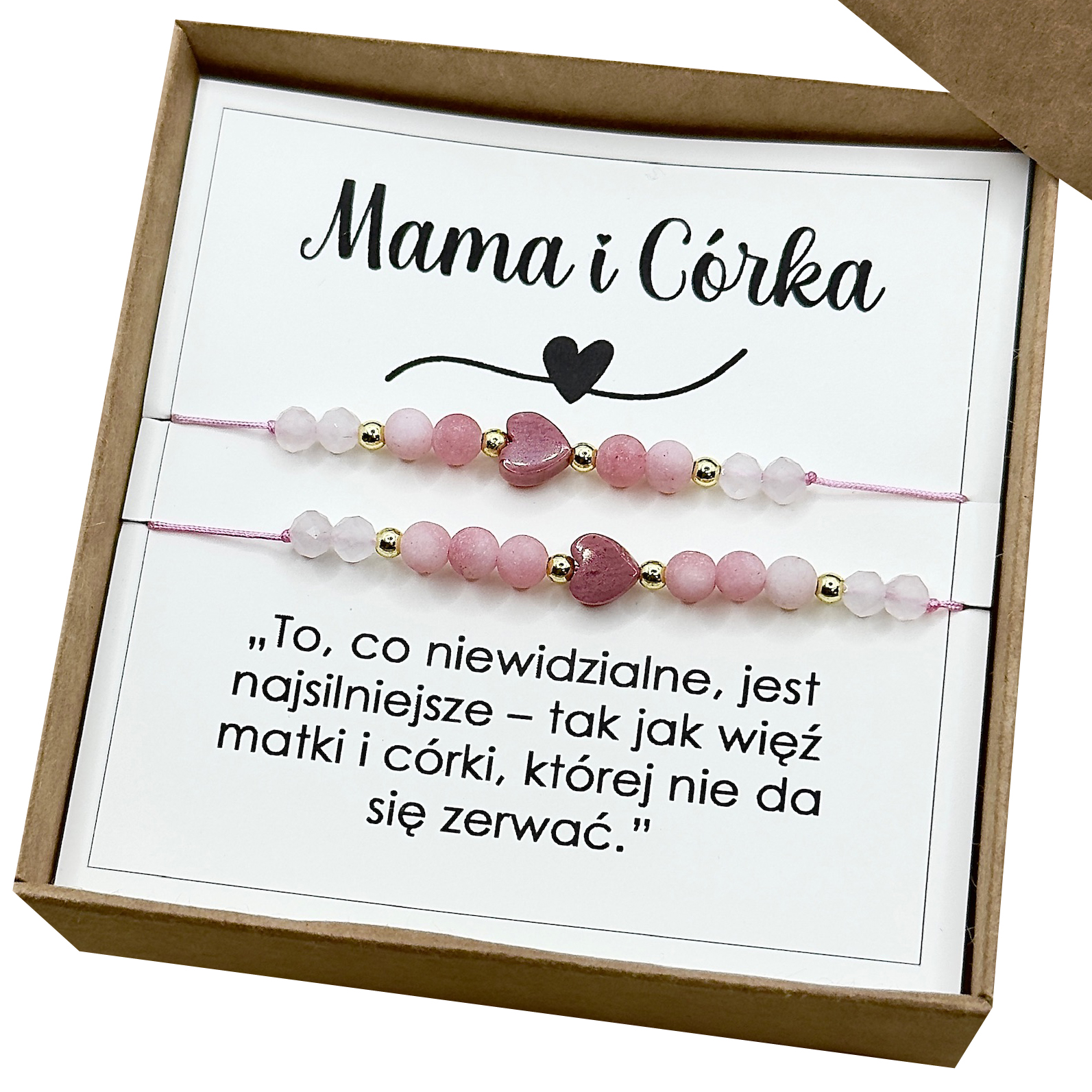 Bransoletki z serduszkiem Rodonit Mama i Córka