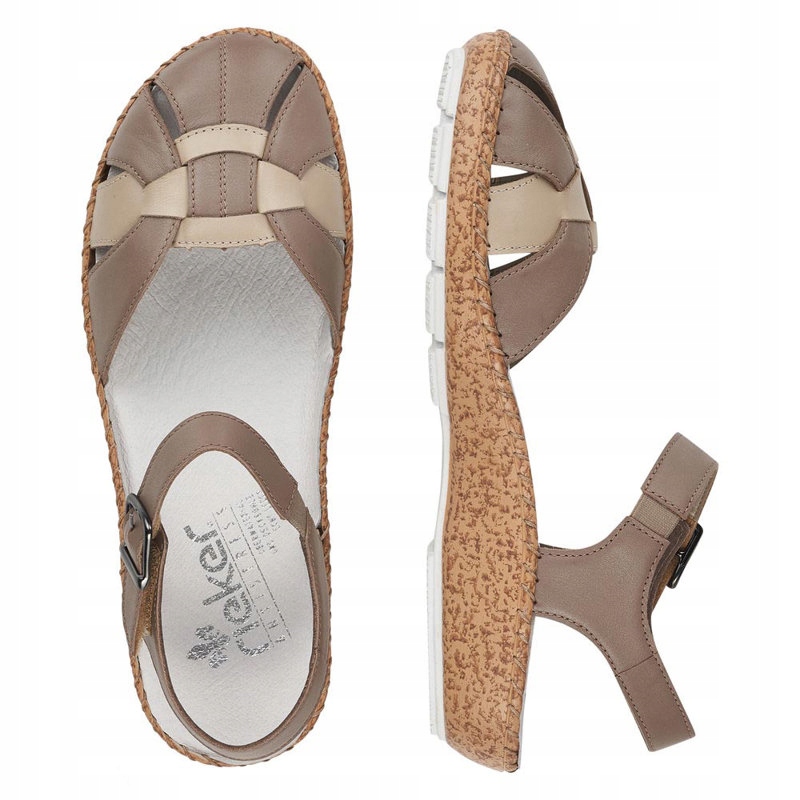 

Sandały skórzane Rieker 44860-64 beige kombi r. 38